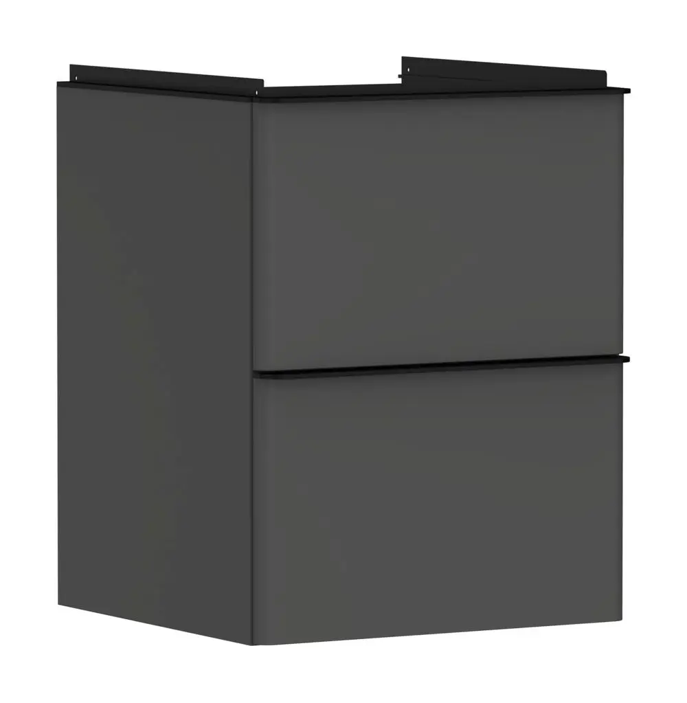 Hansgrohe Waschtischunterschrank in diamantgrau mit zwei Schubkästen, geeignet für ein Handwaschbecken. Einheitliches Design ohne sichtbare Griffe.